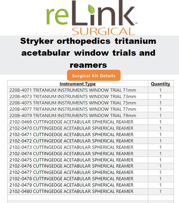 Stryker Orthopedics Tritanium Acetabular Window Trials and Reamers