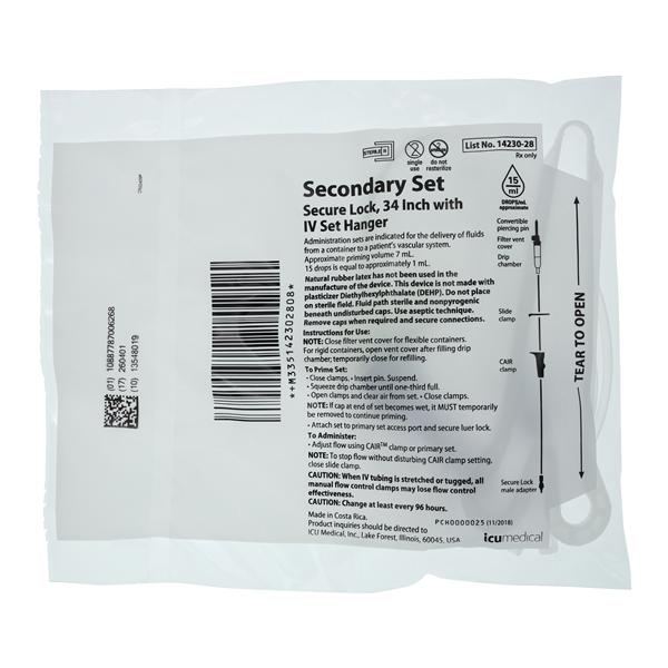 ICU Medical ICU Medical 14230-28 Secondary Set Secure Lock with IV Set Hanger Supplies reLink Medical
