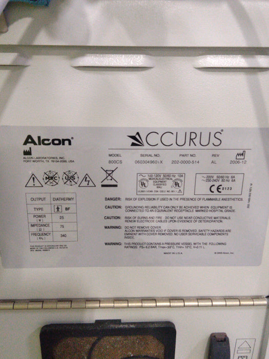 Alcon Laboratories Inc Accurus 800Cs Phacoemulsifier