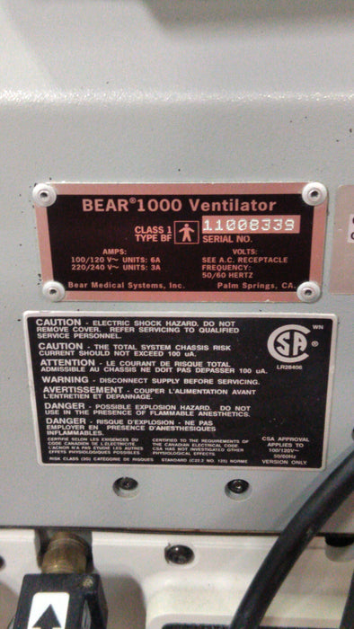 Bear Medical Systems 1000 Respiratory Ventilator