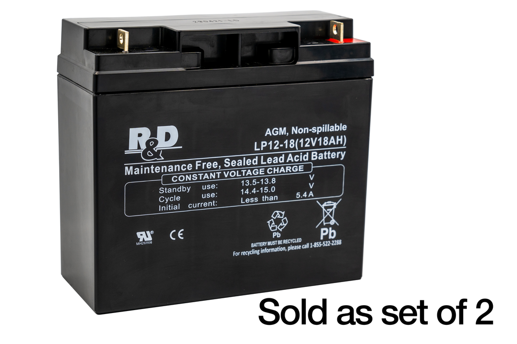R&D Batteries 2391 Set of (2) 12 Volt 18.0Ah SLA Batteries