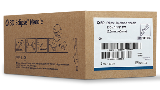Becton Dickinson (BD) BD 303304 Needle 23G x 1.5" Thin Wall Sterile 100/bx 12 Supplies reLink Medical