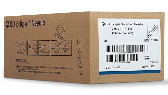 Becton Dickinson (BD) BD 303304 Needle 23G x 1.5" Thin Wall Sterile 100/bx 12 Supplies reLink Medical