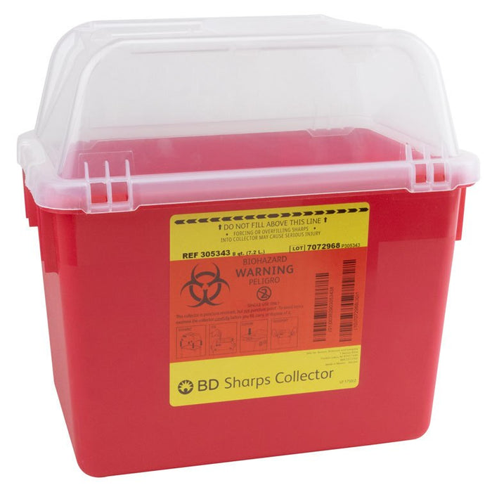 Becton Dickinson (BD) BD 305343 Sharps Collector 8 Qt Clear Top Open Cap Red Supplies reLink Medical
