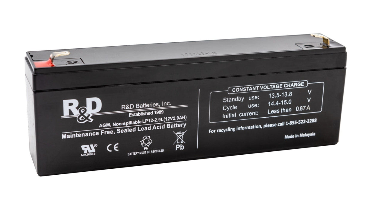R&D Batteries 12 Volt 2.9Ah SLA Battery - Insert Only
