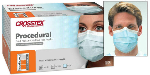 Crosstex International Crosstex International GCPBL100 ASTM Level 2 Mask Blue Latex Free Supplies reLink Medical
