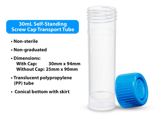 Globe Scientific, Inc. Globe Scientific Inc. 109220 Transport Tube PP 30 mL Non-Sterile Supplies reLink Medical