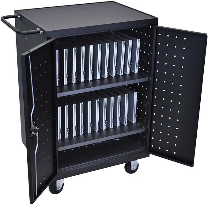 Luxor Luxor LLTP24-B 24-Laptop Charging Cart, 14"W x 21"D x 39"H Medical Furniture reLink Medical