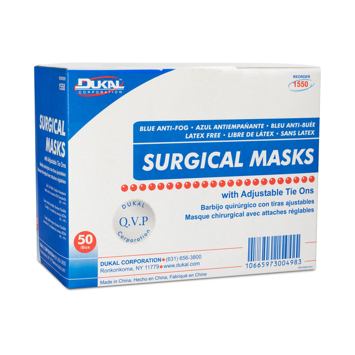 Dukal Corporation Dukal Corporation 1550 Face Mask Tie Anti-Fog 3-Ply Blue 50/bx Supplies reLink Medical