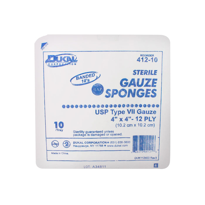 Dukal Corporation Dukal Corporation 412-10 Gauze Sponge 4" x 4" Sterile Tray 12-Ply Supplies reLink Medical