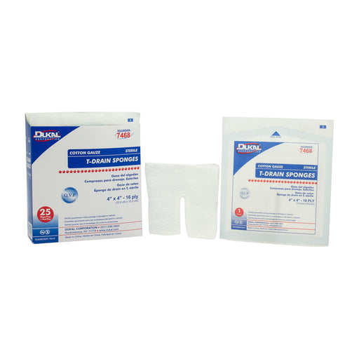 Dukal Corporation Dukal Corporation 7468 T-Drain Sponge 4" x 4" Sterile 16 Ply 1/pk Supplies reLink Medical