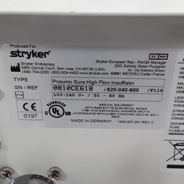 Stryker Medical 620-040-610 Pneumo Sure XL High Flow Insufflator