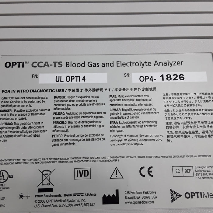 OPTIMedical OPTI4 CCA-TS Blood Gas and Analyzer