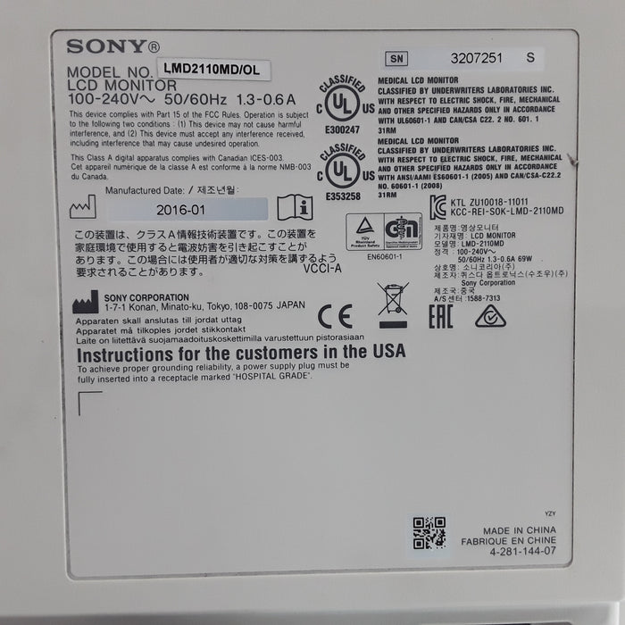 Sony LMD2110MD/OL Full HD 2D LCD medical monitor