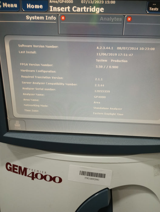 Instrumentation Laboratory Company Gem Premier 4000 Blood Gas Analyzer