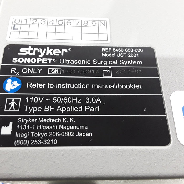 Stryker Medical SonoPet Omni UST-2001 Ultrasonic Surgical System