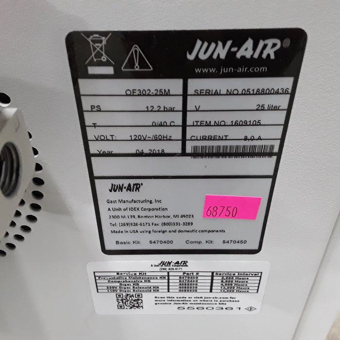Jun-Air OF302-25M Oil Less Rocking Piston Air Compressor Cabinet Unit