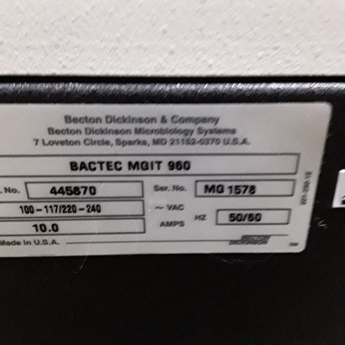 Becton Dickinson Bactec MGIT 960 Automated Mycobacterial Detection System