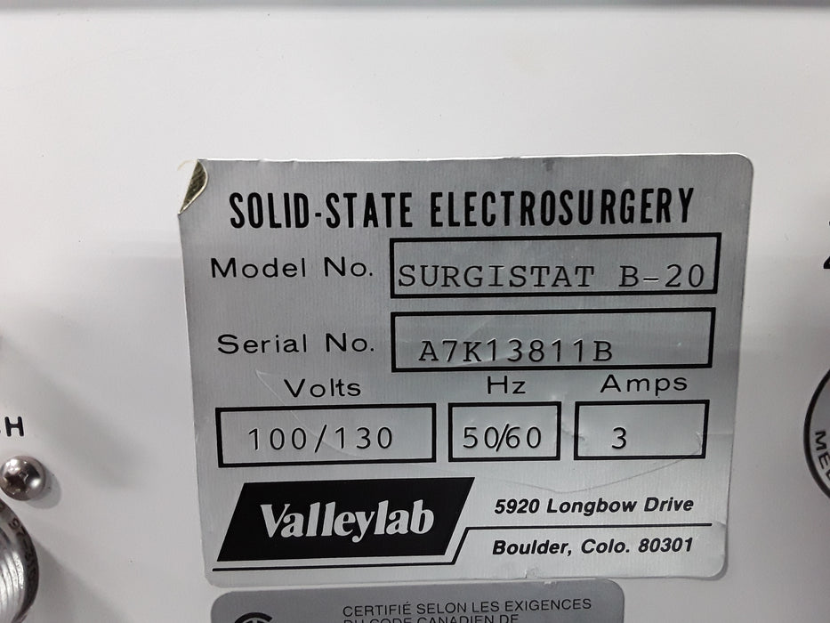 Valleylab Surgistat B-20 Electrosurgical Unit