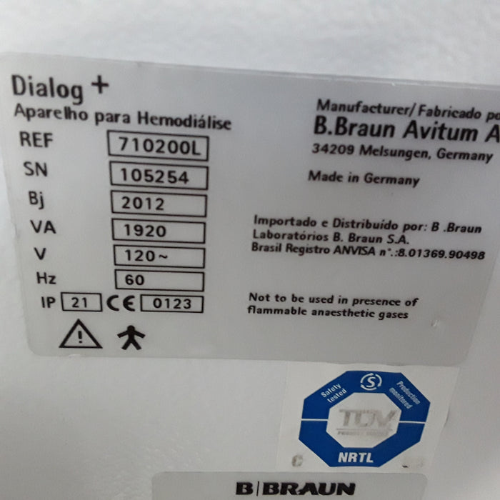 B. Braun Medical Inc. Dialog Plus Hemodialysis Machine