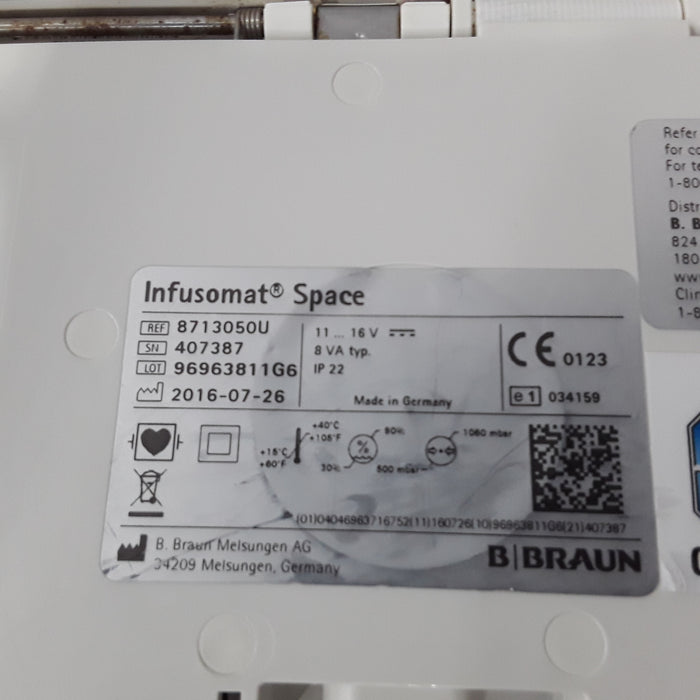 B. Braun Infusomat Space w/Pole Clamp & AC Adapter Infusion Pump