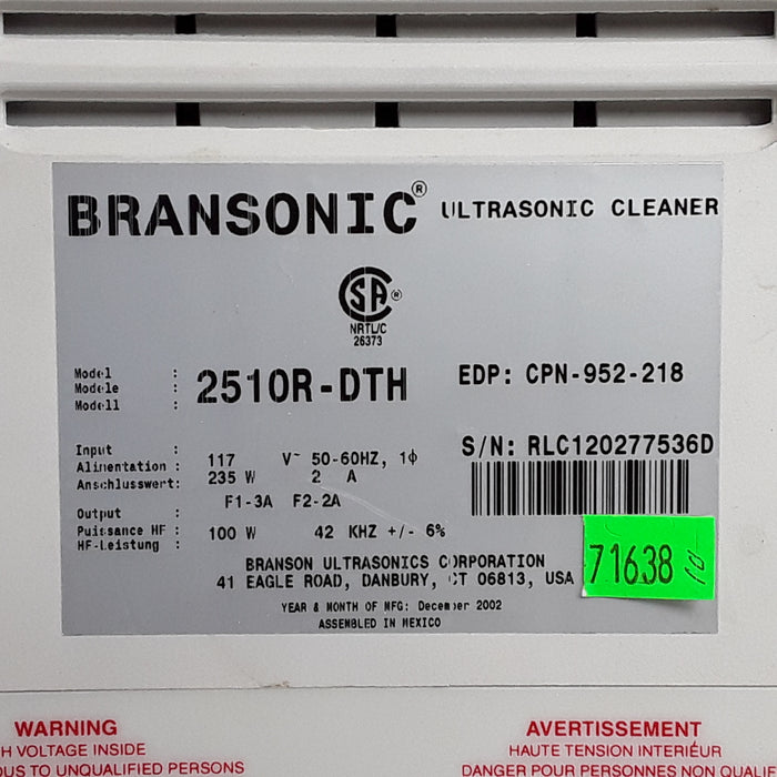 Branson Ultrasonics 2510 Ultrasonic Bath Cleaner