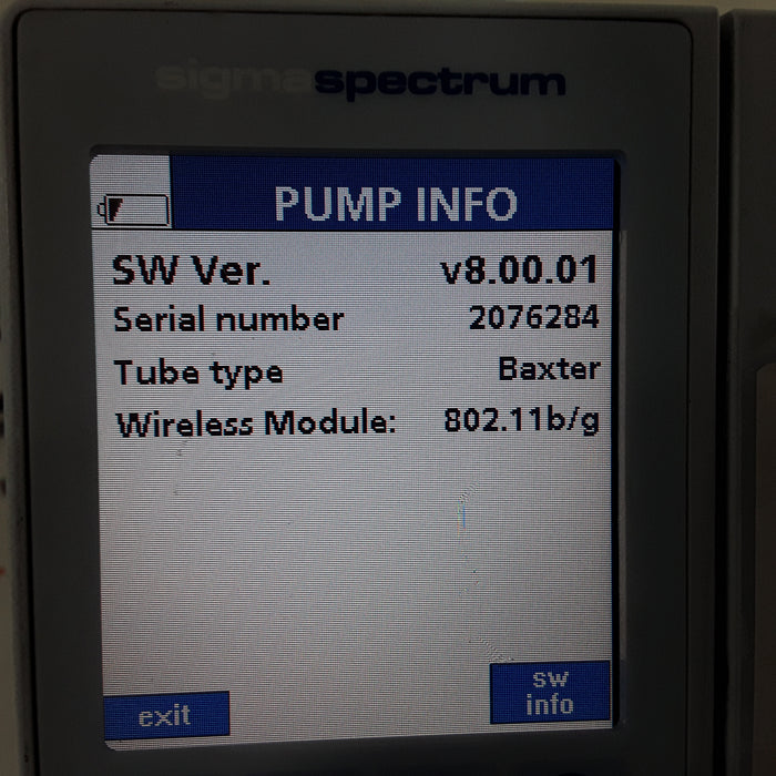 Baxter Healthcare Sigma Spectrum 8.0 w/ B/G Battery Infusion Pump