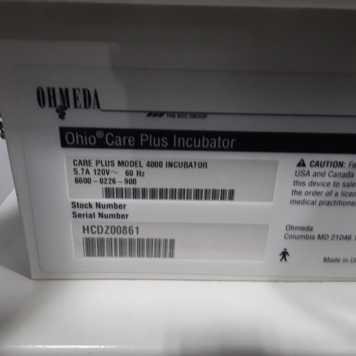 Ohmeda Medical Ohio Care Plus 4000 Incubator