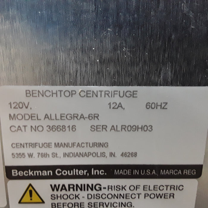 Beckman Coulter Allegra 6R Refrigerated Benchtop Centrifuge