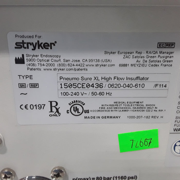 Stryker 620-040-610 Pneumo Sure XL High Flow Insufflator