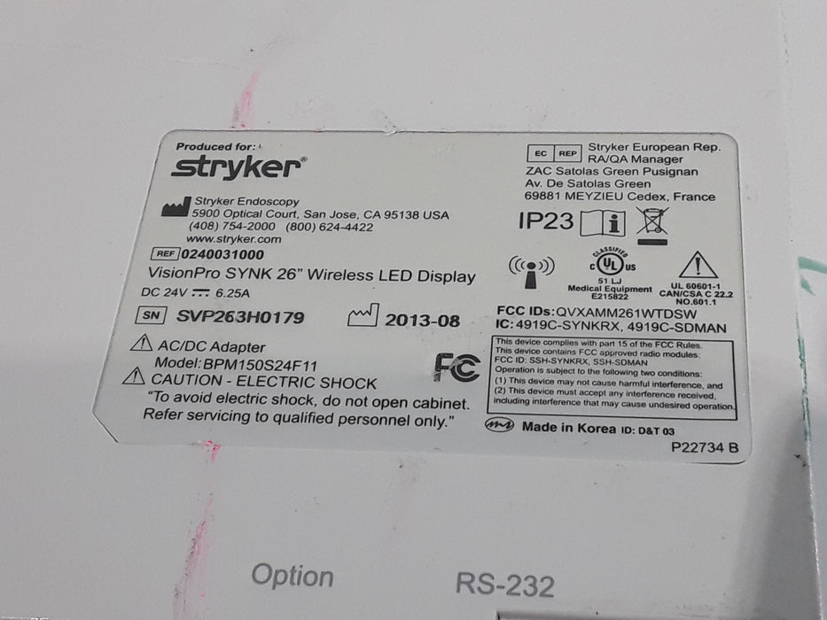 Stryker 0240-031-000 VisionPro SYNK 26 Wireless LED Display