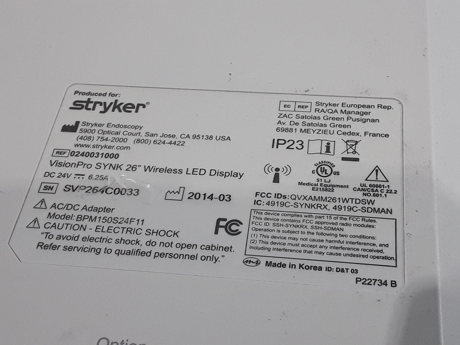Stryker 0240-031-000 VisionPro SYNK 26 Wireless LED Display