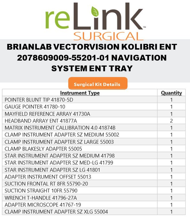 Brainlab, Inc. Vectrovision Kolibri ENT 2078609009-55201-01 Navi System ENT Tray