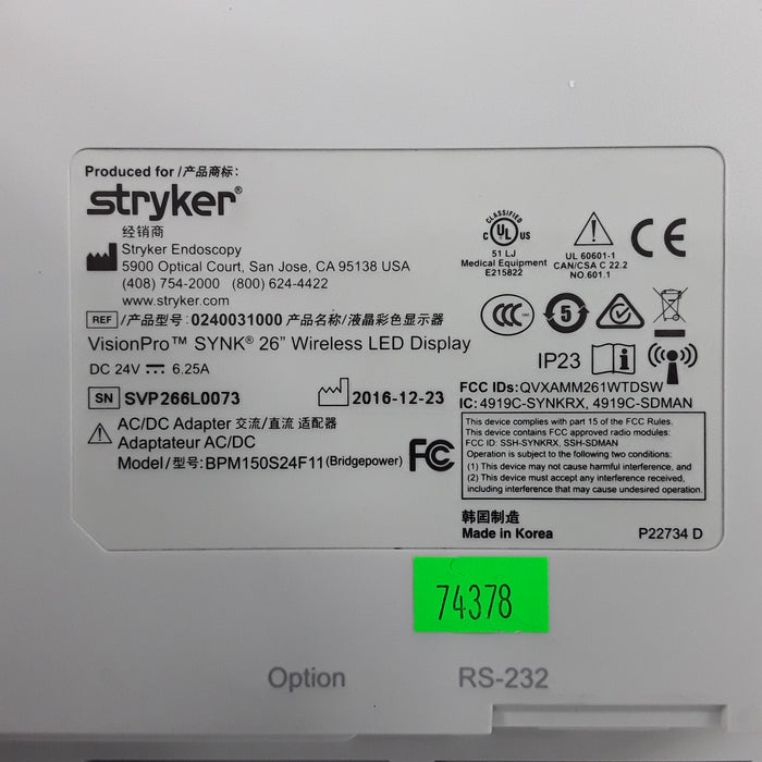 Stryker VisionPro SYNK 26 Wireless LED Display