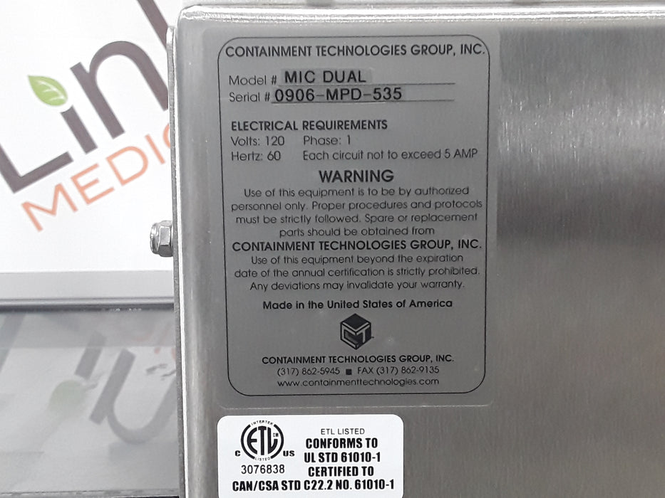 Containment Technologies MIC Dual 94 Dual Isolator Glovebox