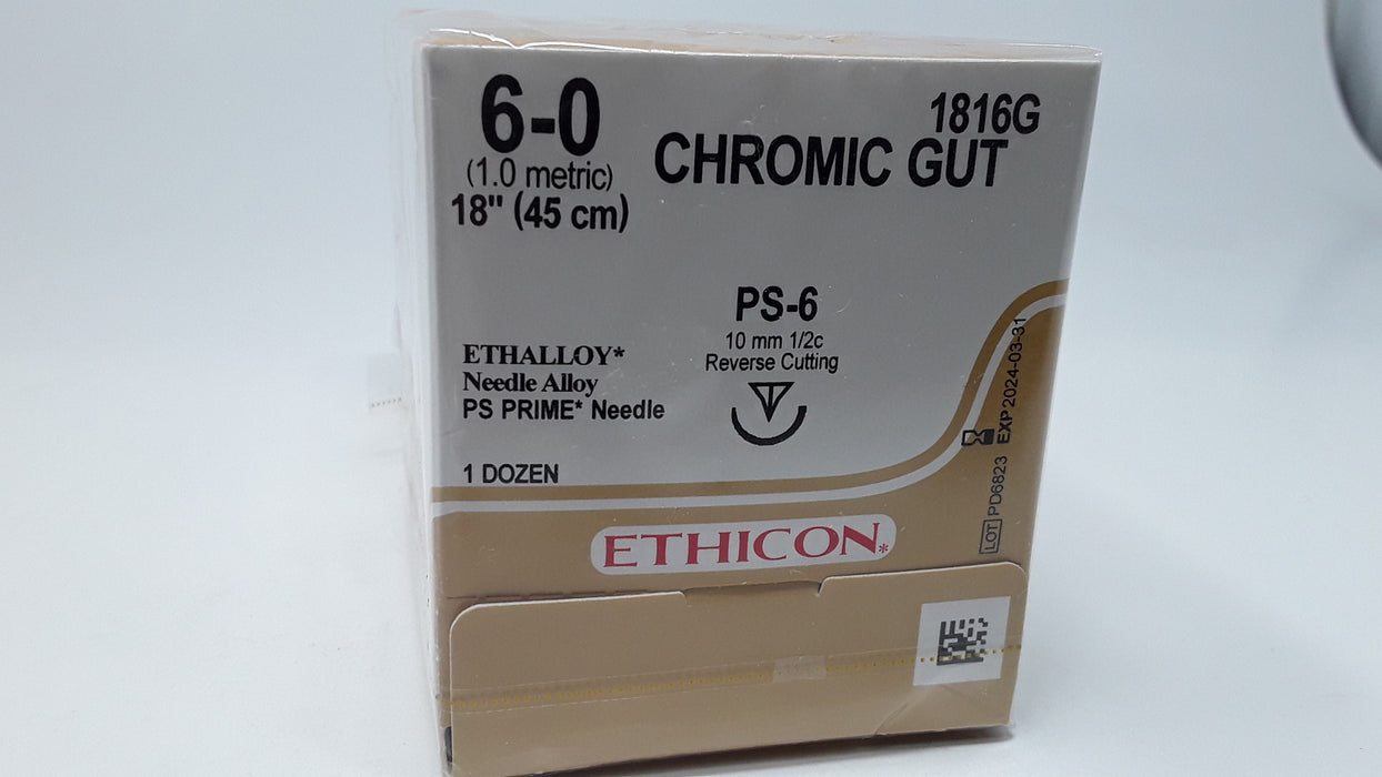 Ethicon Inc. 1816G PS-6 Chromic Gut 18" Needle Alloy PS Prime Needle Box of 12