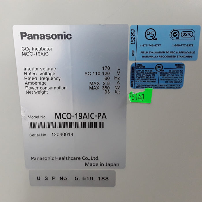 Panasonic MCO-19AIC (PA) CO2 Incubator