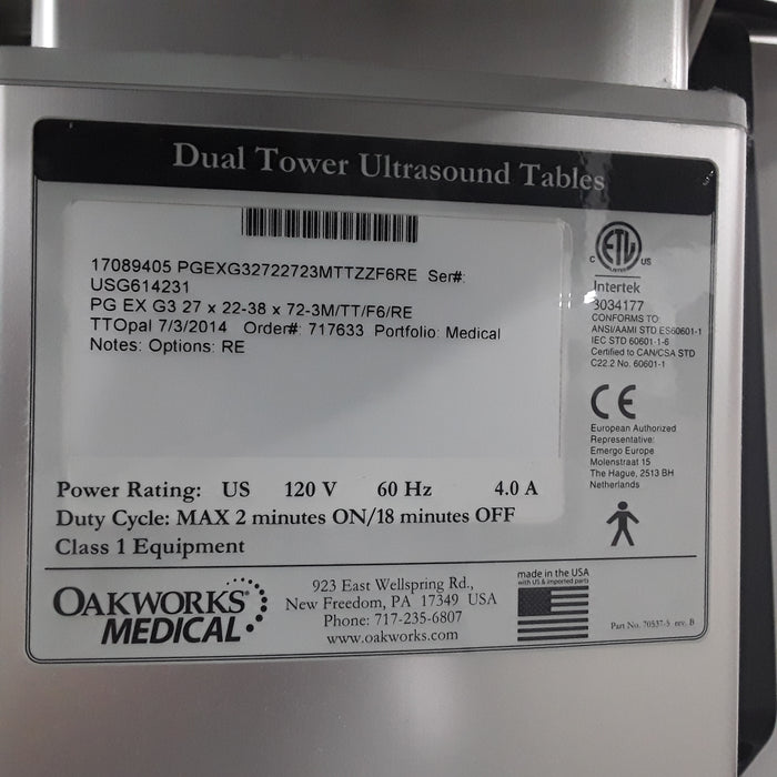 Oakworks Dual Tower Ultrasound Table