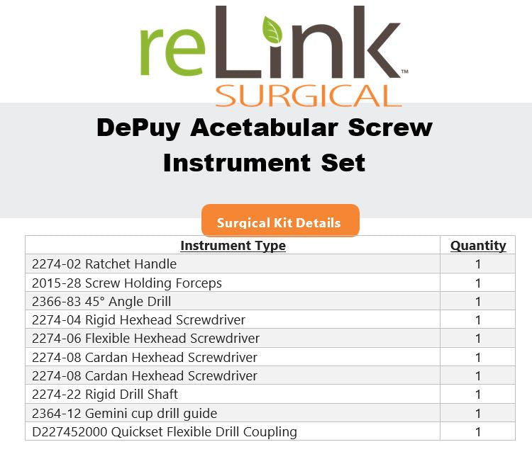 Depuy Acetabular  Screw Instrument Set