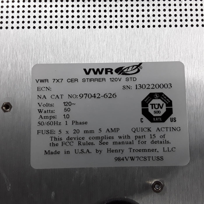 VWR VWR 7x7 Standard Hotplate Stirrer Research Lab reLink Medical