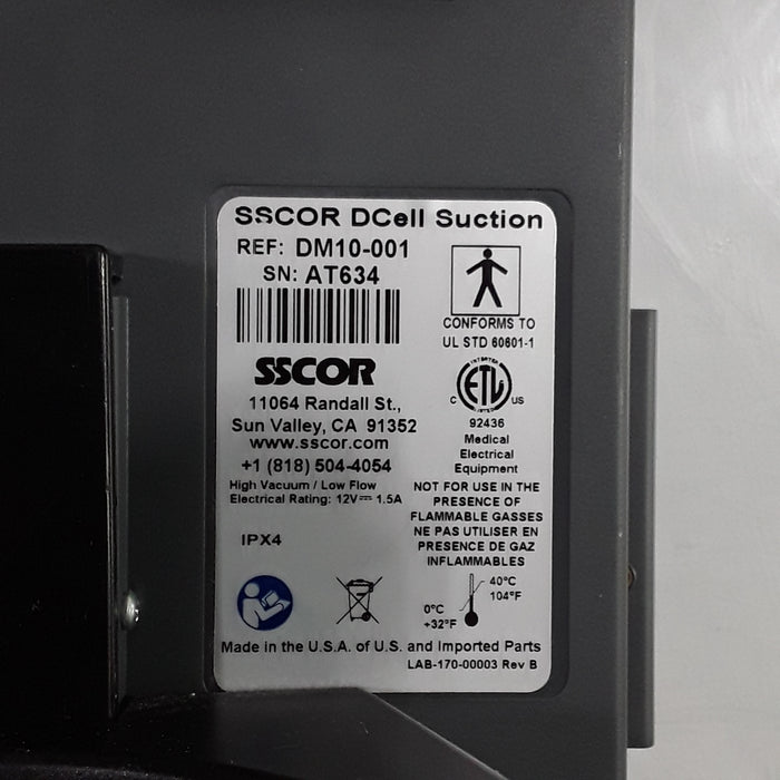 SSCOR, Inc. DCell Powered Portable Suction Unit