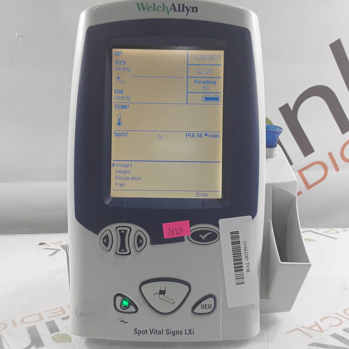 Welch Allyn Spot LXi - NIBP, SureTemp Plus, Nellcor SpO2 Vital Signs Monitor