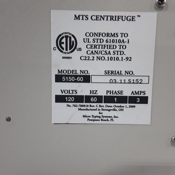 Ortho Diagnostic Systems Inc. MTS 5150-60 Centrifuge