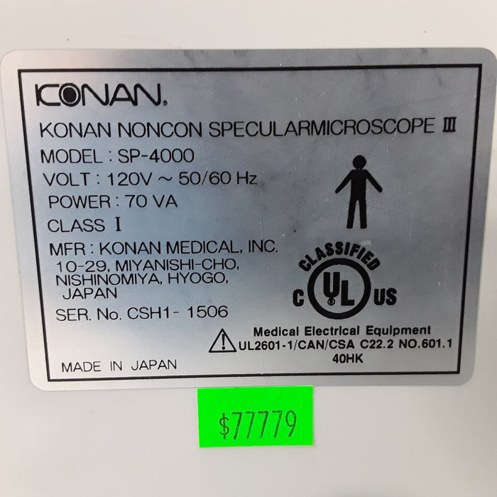 Konan Medical USA, Inc. NonCon SP-4000 Specular Microscope III