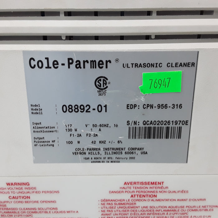 Cole Parmer Instrument Co 08892-01 Ultrasonic Cleaner