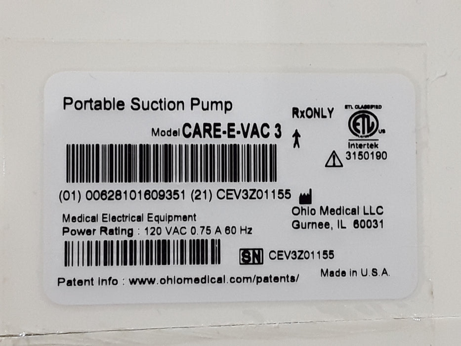 Ohio Medical Corporation CareEVac3 Suction Unit