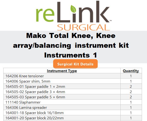 Mako Total Knee Array Balancing Instrument Kit Instruments