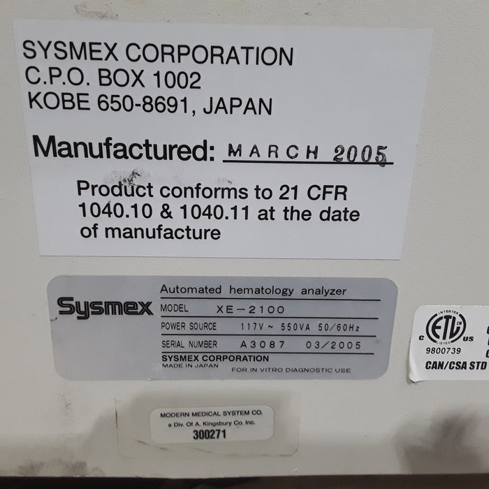 Sysmex XE-2100 Hematology Analyzer