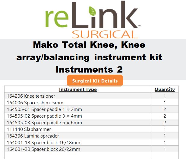 Mako Total Knee Array Balancing Instrument Kit Instruments