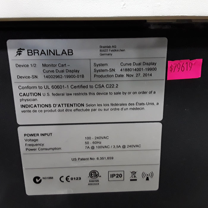 Brainlab, Inc. Curve Dual Display Curve Dual Display + Camera Cart